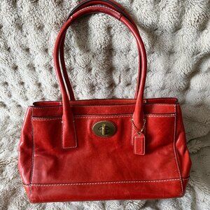 Vintage Coach Leather Satchel Handbag Orange Red Brass Hardware